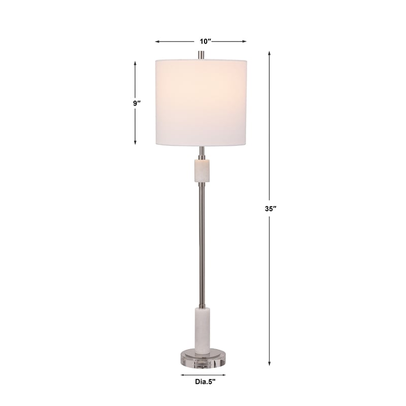 Uttermost Sussex Traditional Crystal and Metal Buffet Lamp in Nickel/White