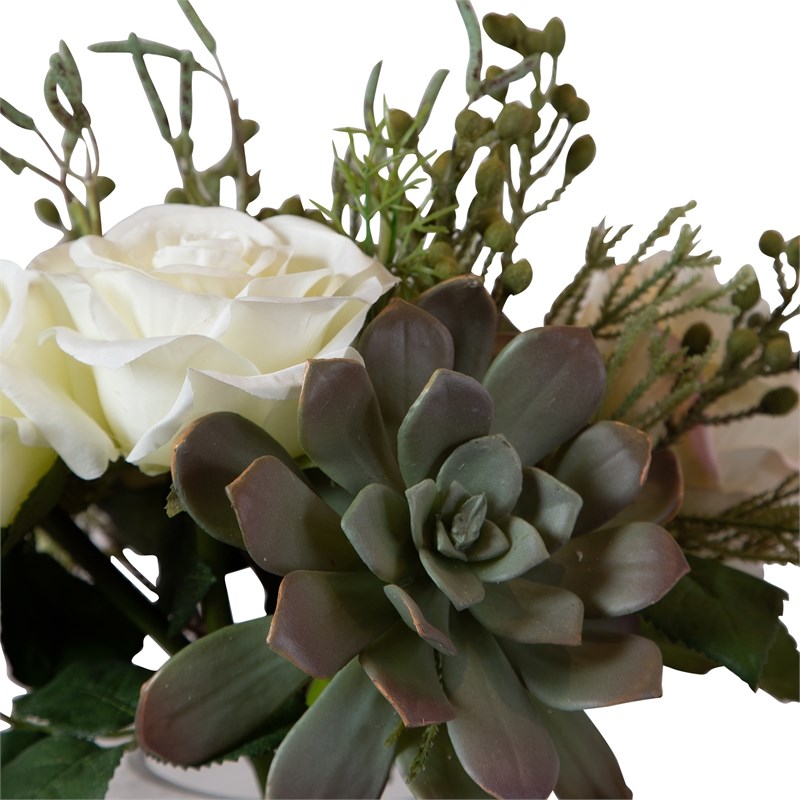 Uttermost Belmonte Polyester Glass Plastic Floral Bouquet & Vase in Green/White