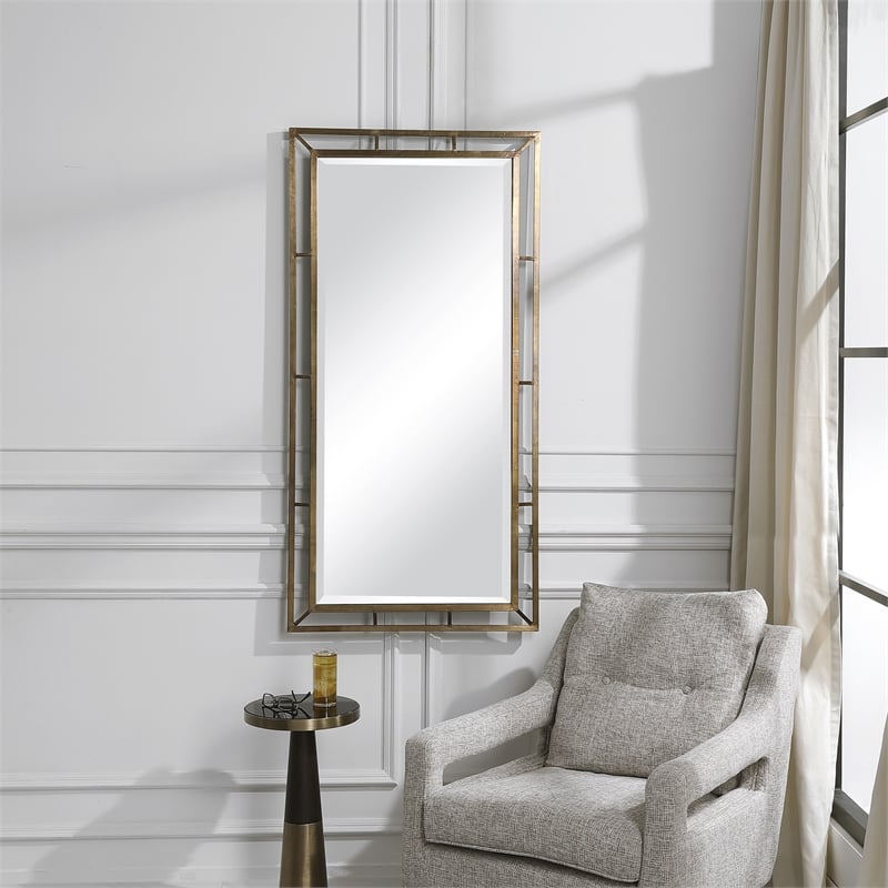 Uttermost Farrow Traditional Iron MDF Wood Copper Mirror in Brass