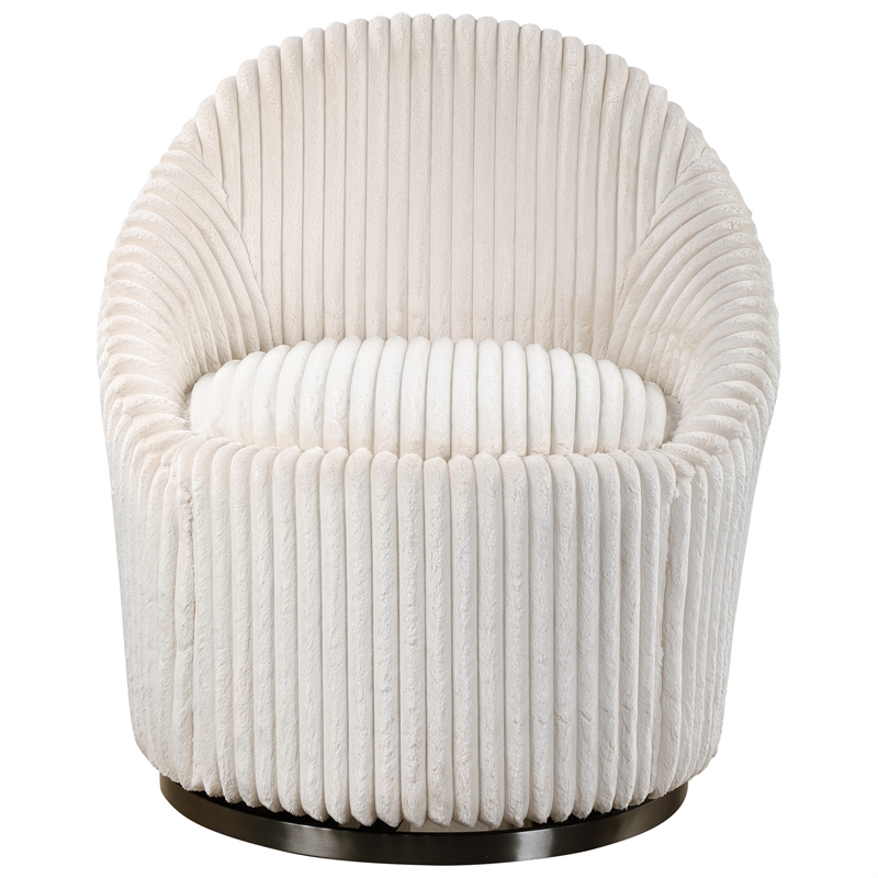 Uttermost Crue Wood Stainless Steel and Fabric Swivel Chair in White