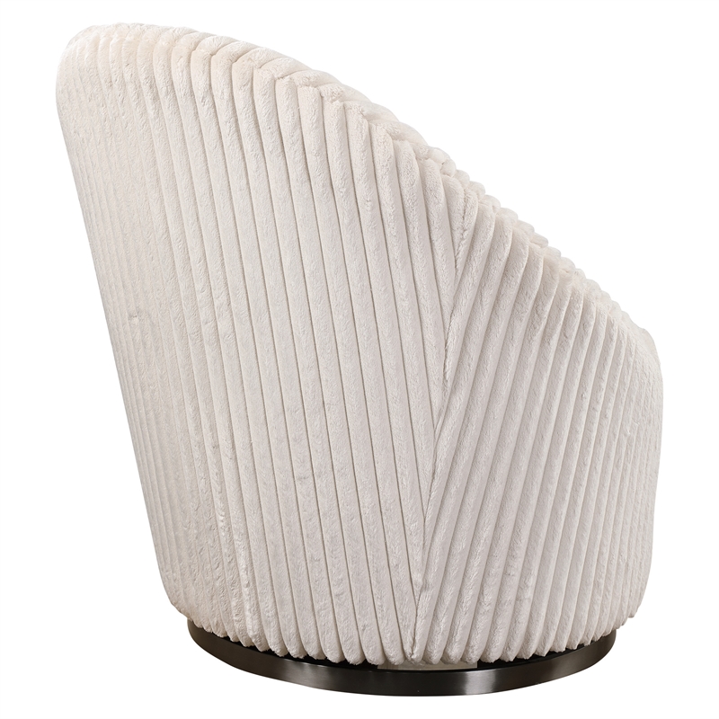 Uttermost Crue Wood Stainless Steel and Fabric Swivel Chair in White