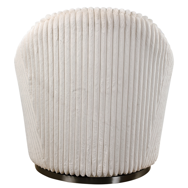 Uttermost Crue Wood Stainless Steel and Fabric Swivel Chair in White