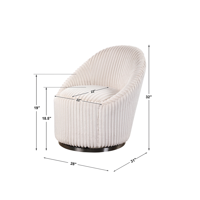 Uttermost Crue Wood Stainless Steel and Fabric Swivel Chair in White