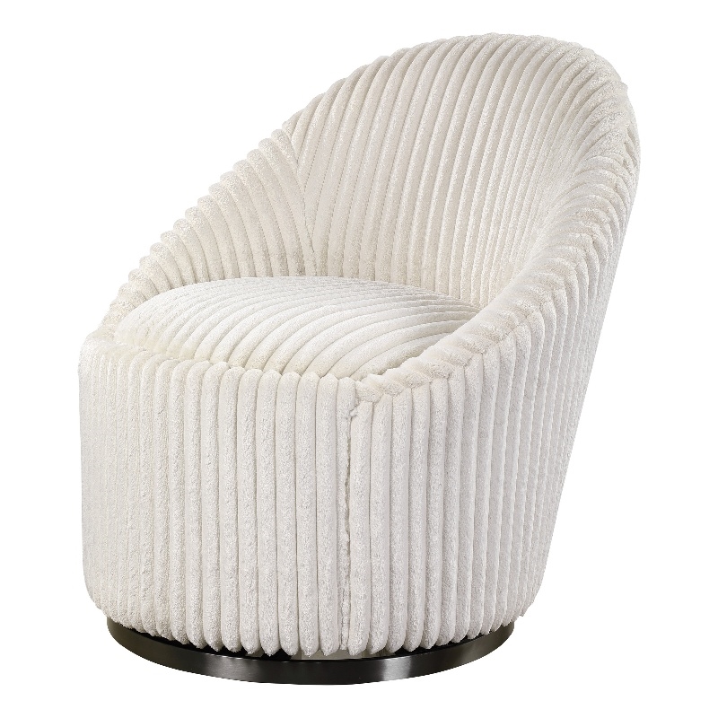 Uttermost Crue Wood Stainless Steel and Fabric Swivel Chair in White