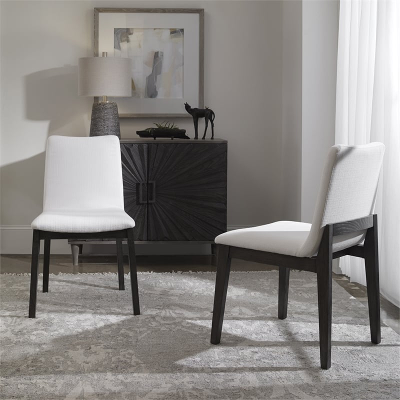Uttermost Delano Wood and Fabric Armless Chair in Black/White (Set of 2)