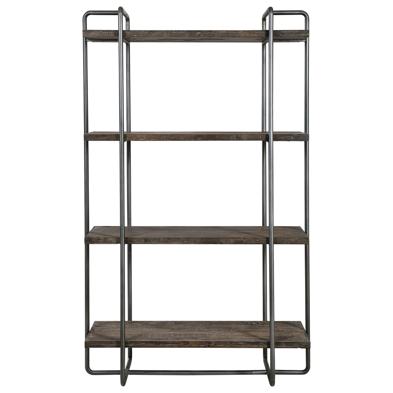 Uttermost Stilo Farmhouse Boat Wood Plywood and Steel Etagere in Brown/Gray