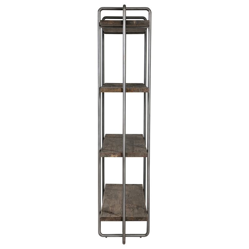 Uttermost Stilo Farmhouse Boat Wood Plywood and Steel Etagere in Brown/Gray