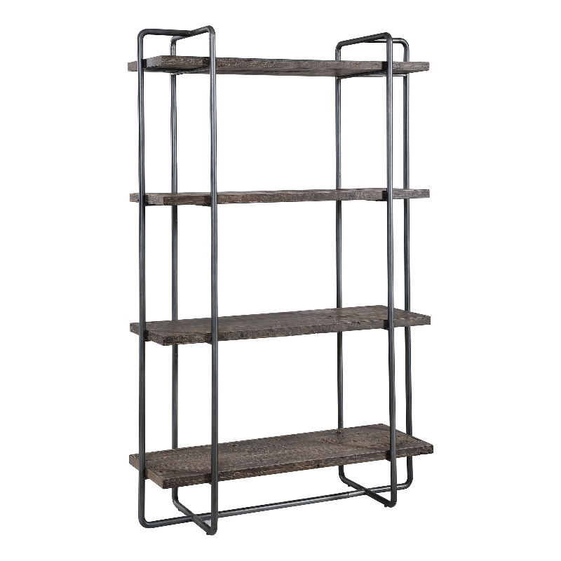Uttermost Stilo Farmhouse Boat Wood Plywood and Steel Etagere in Brown/Gray