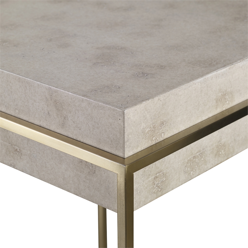 Uttermost Inda Contemporary MDF Wood and Steel Accent Table in Brass/White