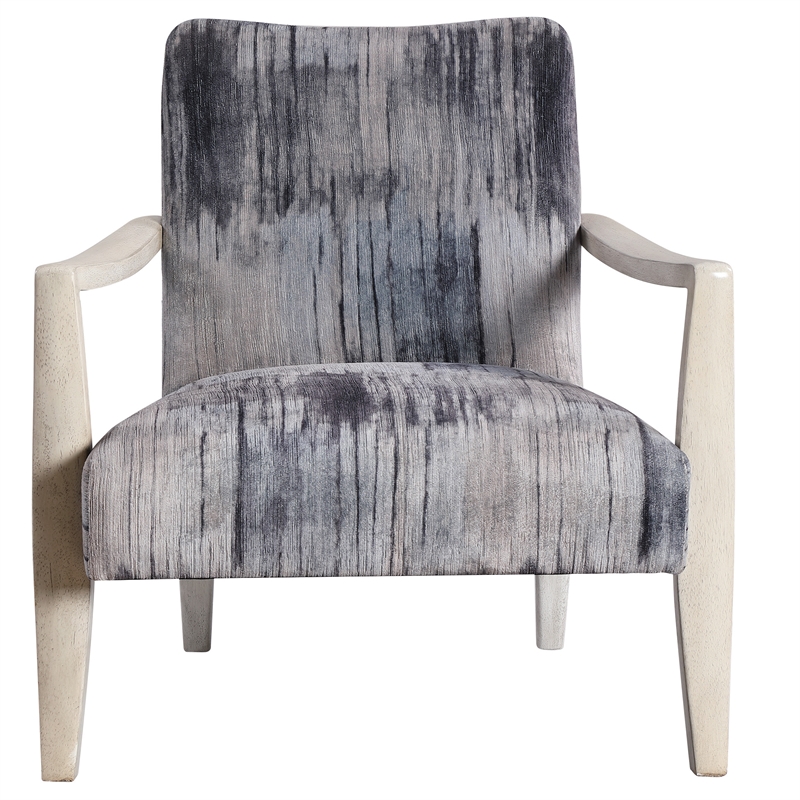 Uttermost Watercolor Contemporary Fabric and Wood Accent Chair in Blue/Gray