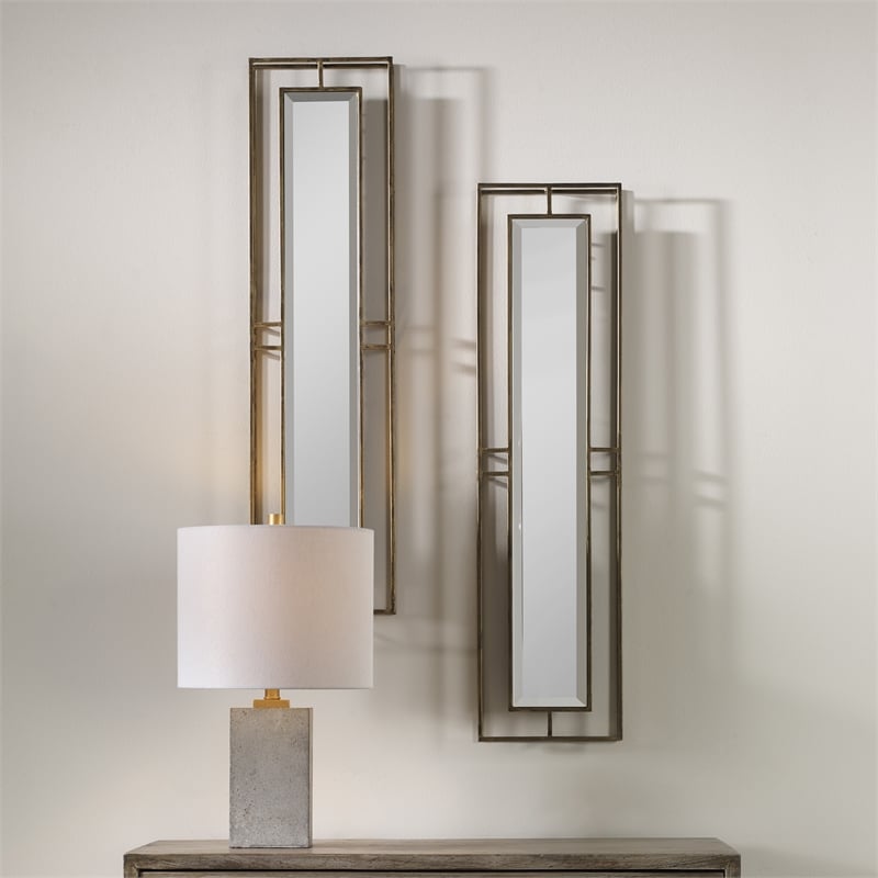 Uttermost Rutledge Contemporary Solid Wood Mirrors in Gold (Set of 2)