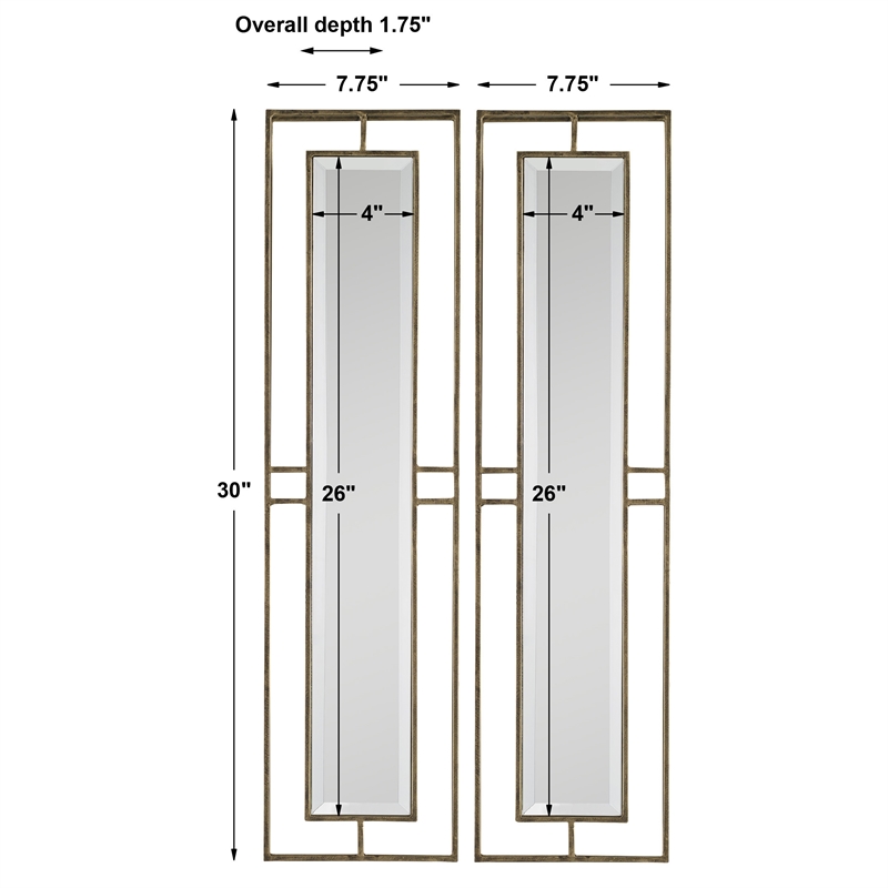 Uttermost Rutledge Contemporary Solid Wood Mirrors in Gold (Set of 2)