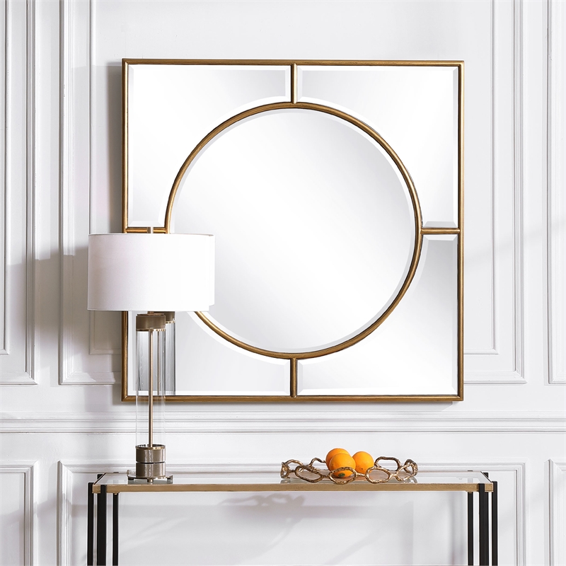 Uttermost Stanford Square Traditional MDF Wood Mirror in Gold
