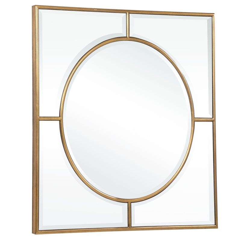 Uttermost Stanford Square Traditional MDF Wood Mirror in Gold