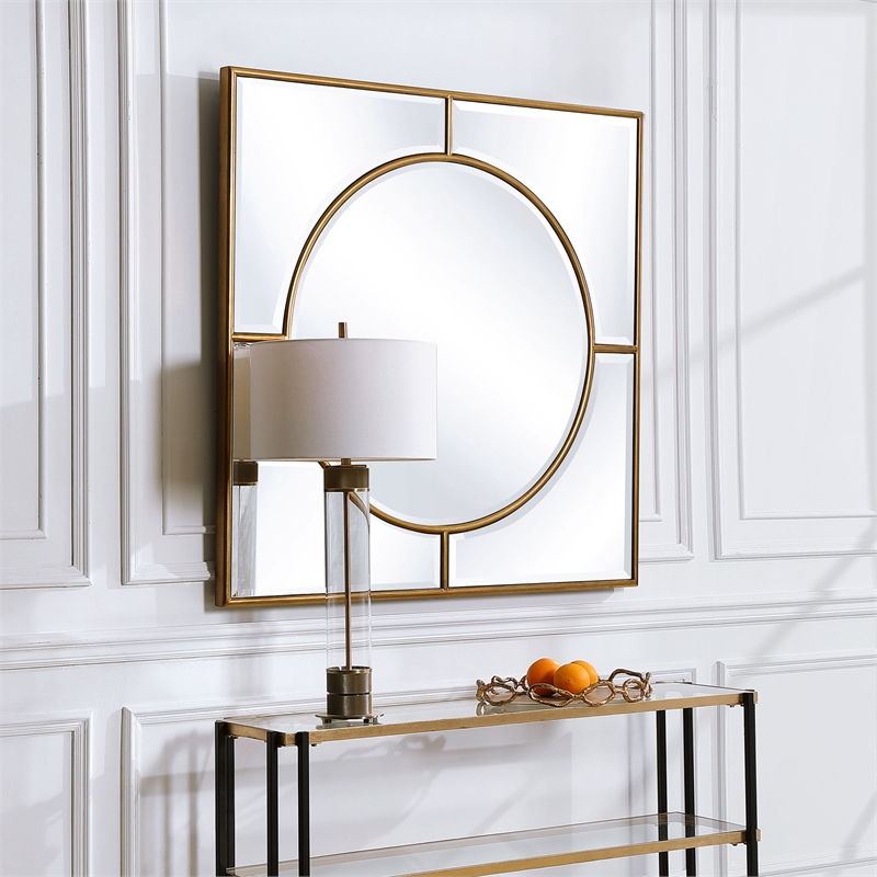Uttermost Stanford Square Traditional MDF Wood Mirror in Gold