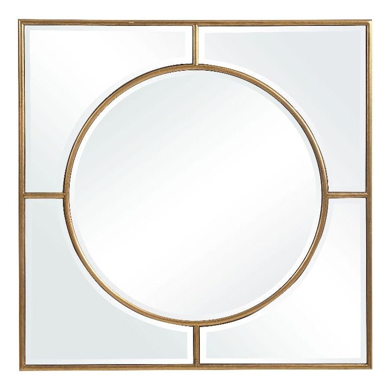 Uttermost Stanford Square Traditional MDF Wood Mirror in Gold