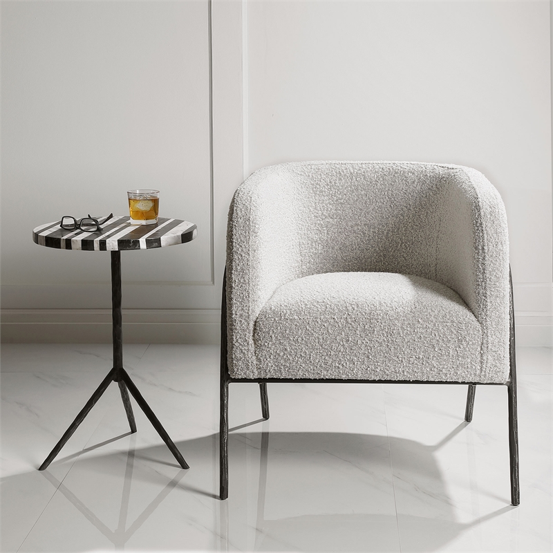 Uttermost Jacobsen Farmhouse Fabric Wood and Iron Accent Chair in Gray/White