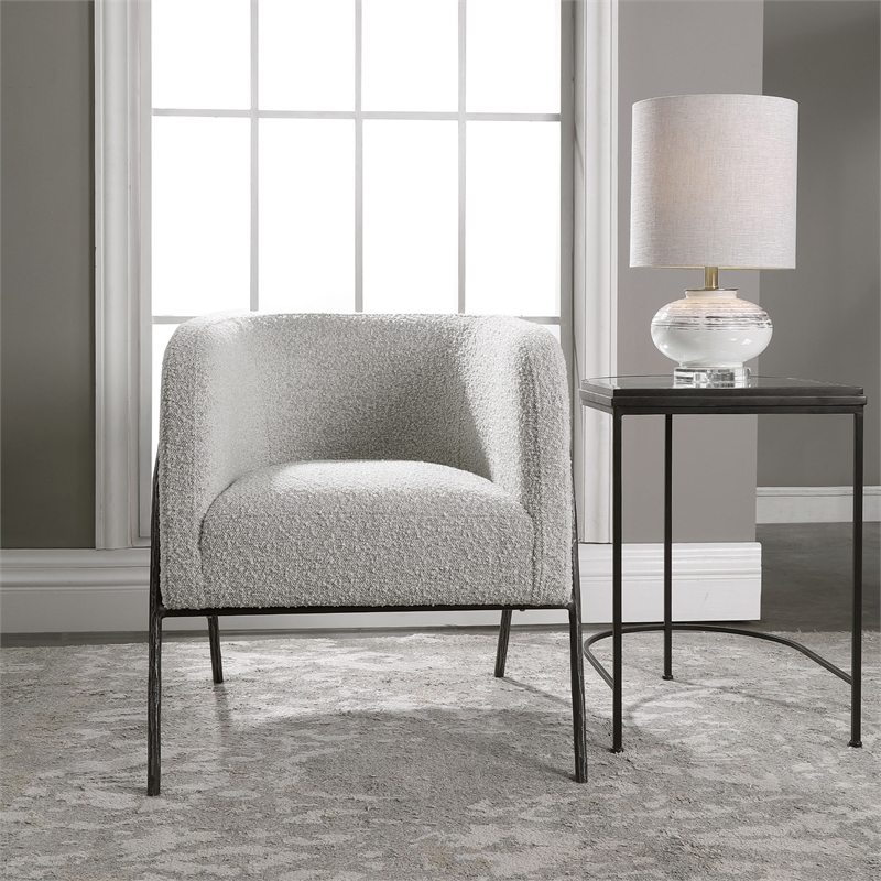 Uttermost Jacobsen Farmhouse Fabric Wood and Iron Accent Chair in Gray/White