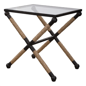 Uttermost Braddock Coastal Iron Glass and Rope Accent Table in Black