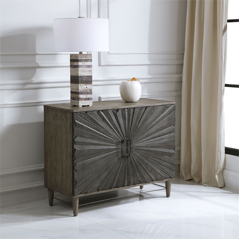Uttermost Shield 2-Door Farmhouse Wood and Metal Cabinet in Brown/Gray