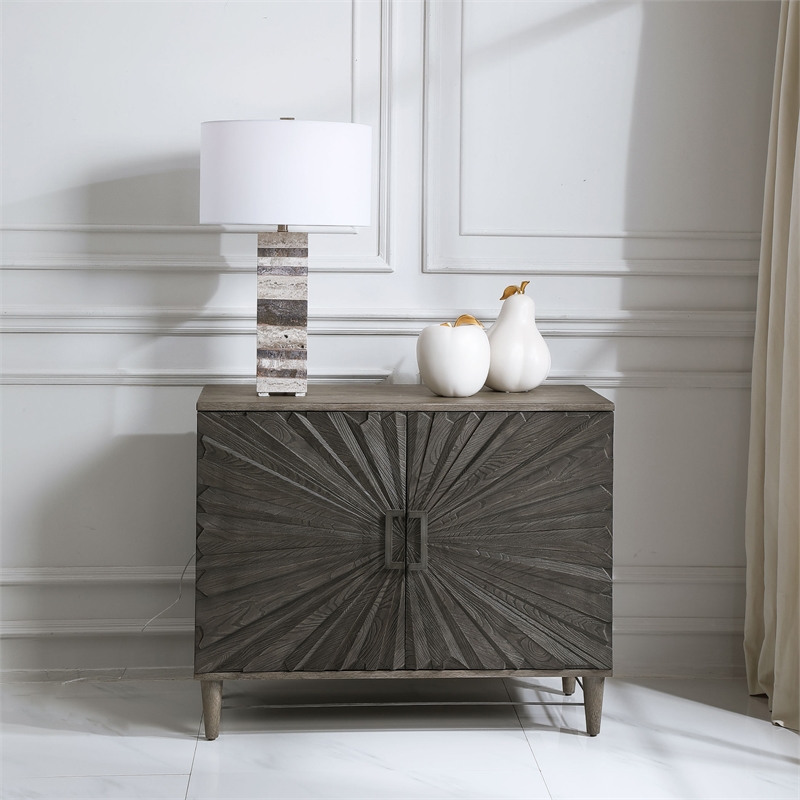 Uttermost Shield 2-Door Farmhouse Wood and Metal Cabinet in Brown/Gray