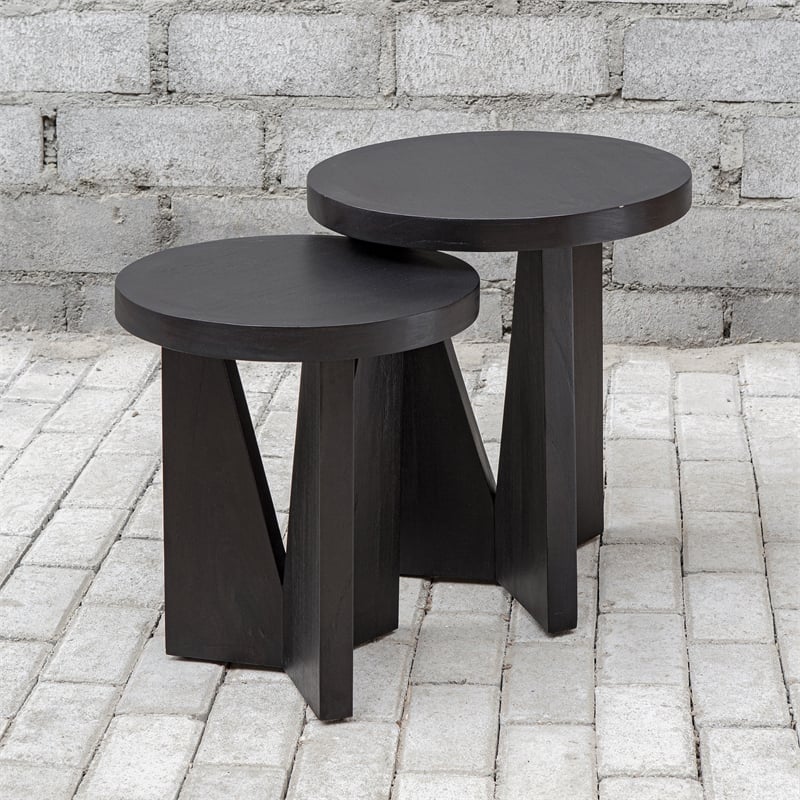 Uttermost Nadette Contemporary Wood Nesting Tables in Black/Woodtone (Set of 2)