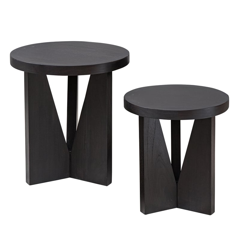 Uttermost Nadette Contemporary Wood Nesting Tables in Black/Woodtone (Set of 2)