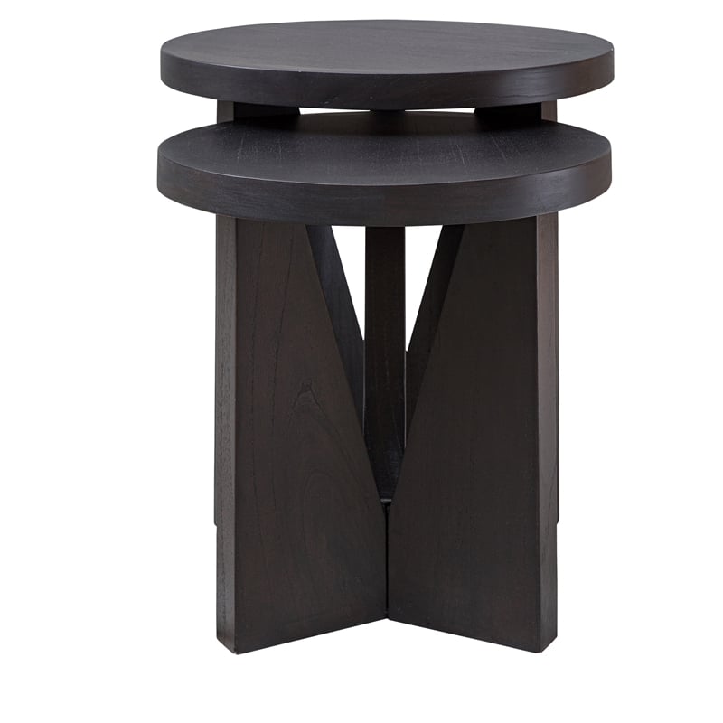 Uttermost Nadette Contemporary Wood Nesting Tables in Black/Woodtone (Set of 2)