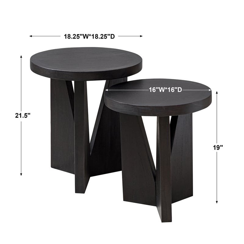 Uttermost Nadette Contemporary Wood Nesting Tables in Black/Woodtone (Set of 2)