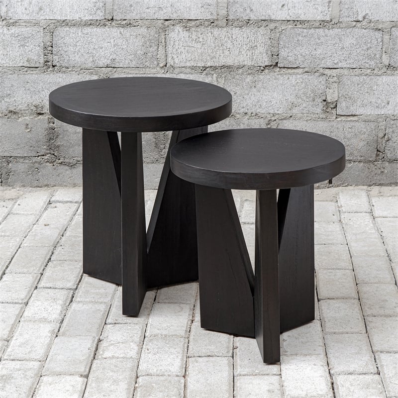 Uttermost Nadette Contemporary Wood Nesting Tables in Black/Woodtone (Set of 2)