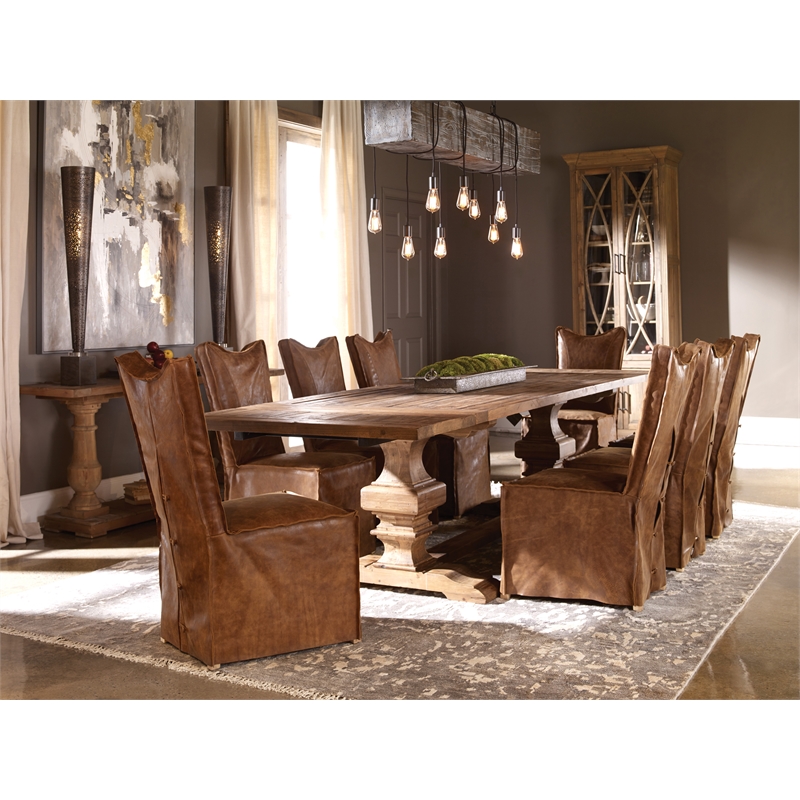 Uttermost Delroy Top Grain Leather Armless Chairs in Cognac Brown (Set of 2)