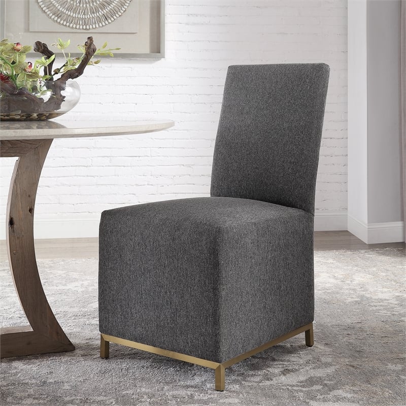 Uttermost Gerard Wood and Fabric Armless Chairs in Brass/Gray (Set of 2)