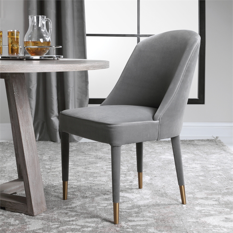 Uttermost Brie Stainless Steel and Fabric Armless Chair in Gray (Set of 2)