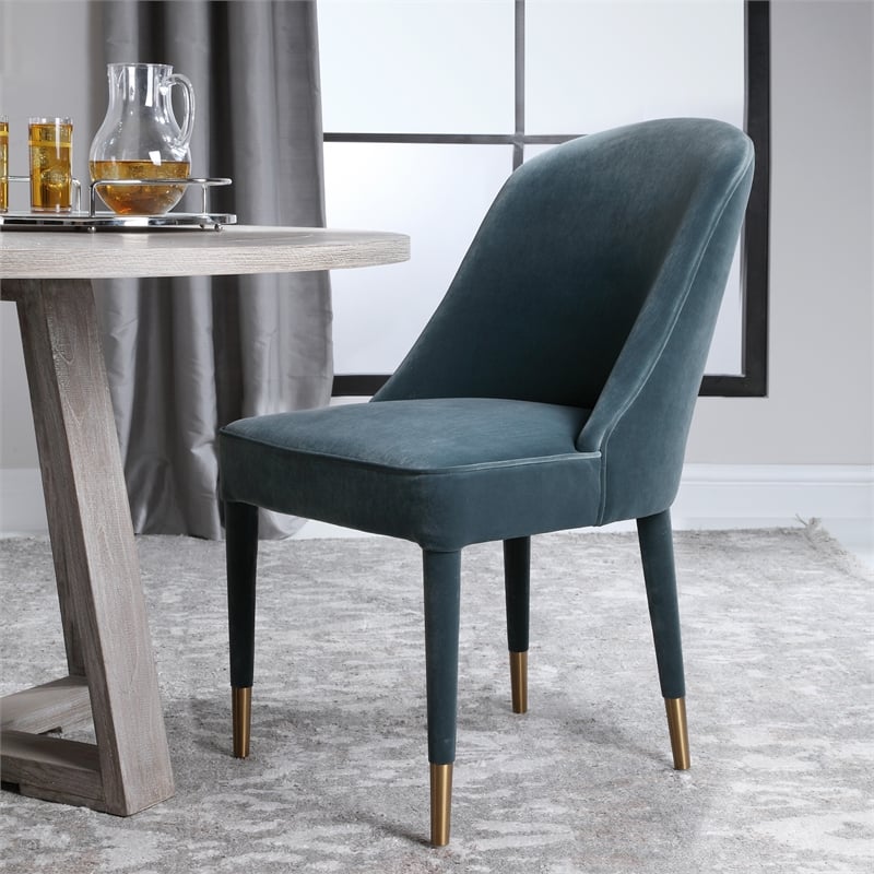Uttermost Brie Stainless Steel and Fabric Armless Chair in Blue (Set of 2)