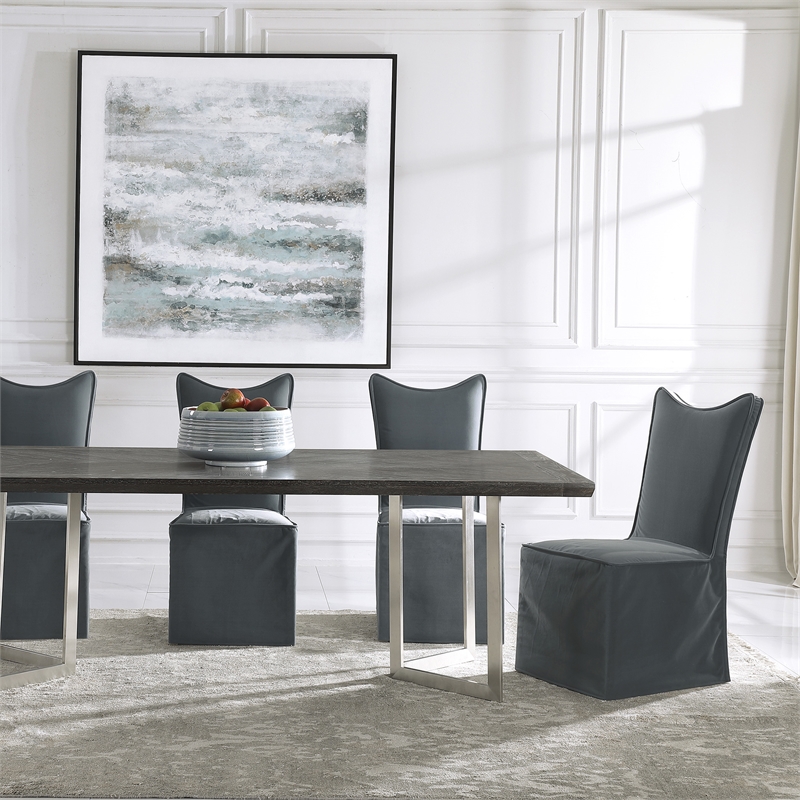 Uttermost Delroy Contemporary Fabric Armless Chairs in Blue/Gray (Set of 2)