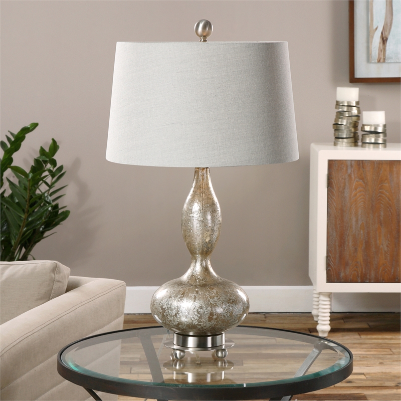 Uttermost Vercana Glass and Metal Table Lamp in Brown/Silver (Set of 2)