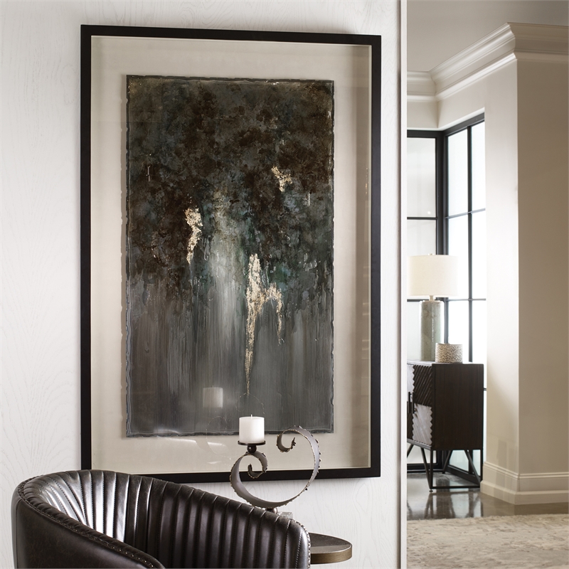 Uttermost Rustic Patina Grande Glass Wood Framed Print in Black/Gold/Green