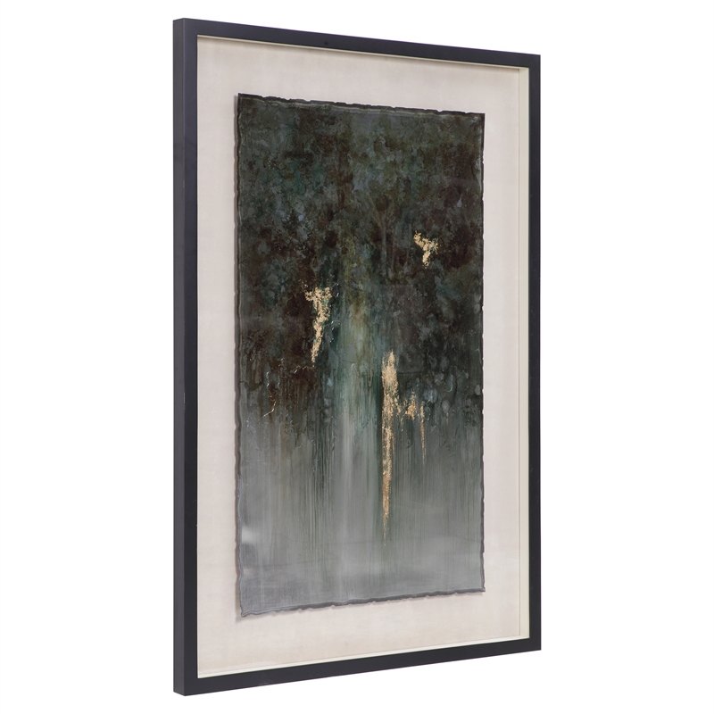 Uttermost Rustic Patina Grande Glass Wood Framed Print in Black/Gold/Green