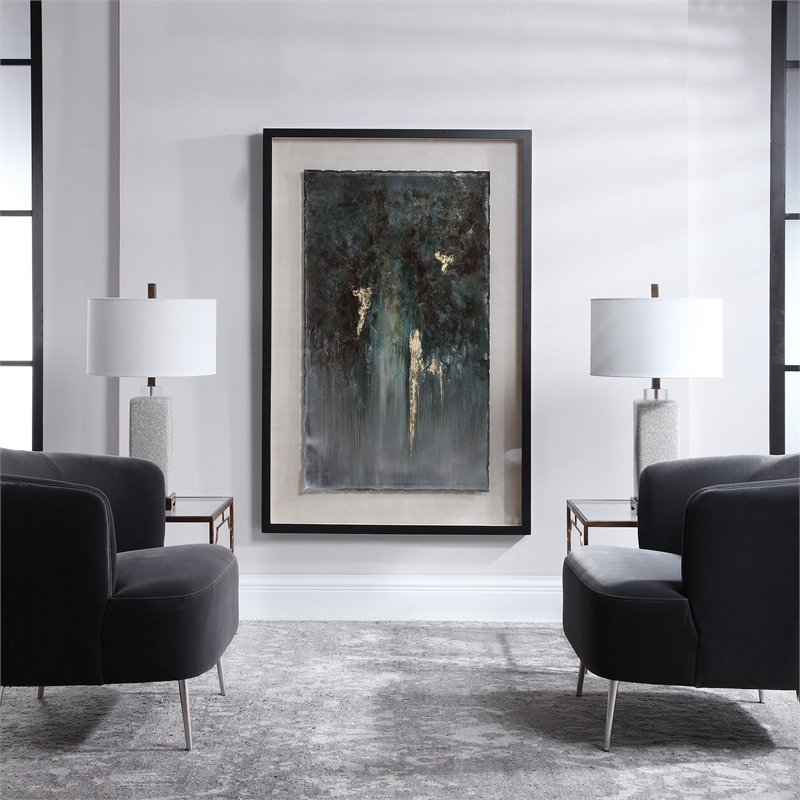 Uttermost Rustic Patina Grande Glass Wood Framed Print in Black/Gold/Green