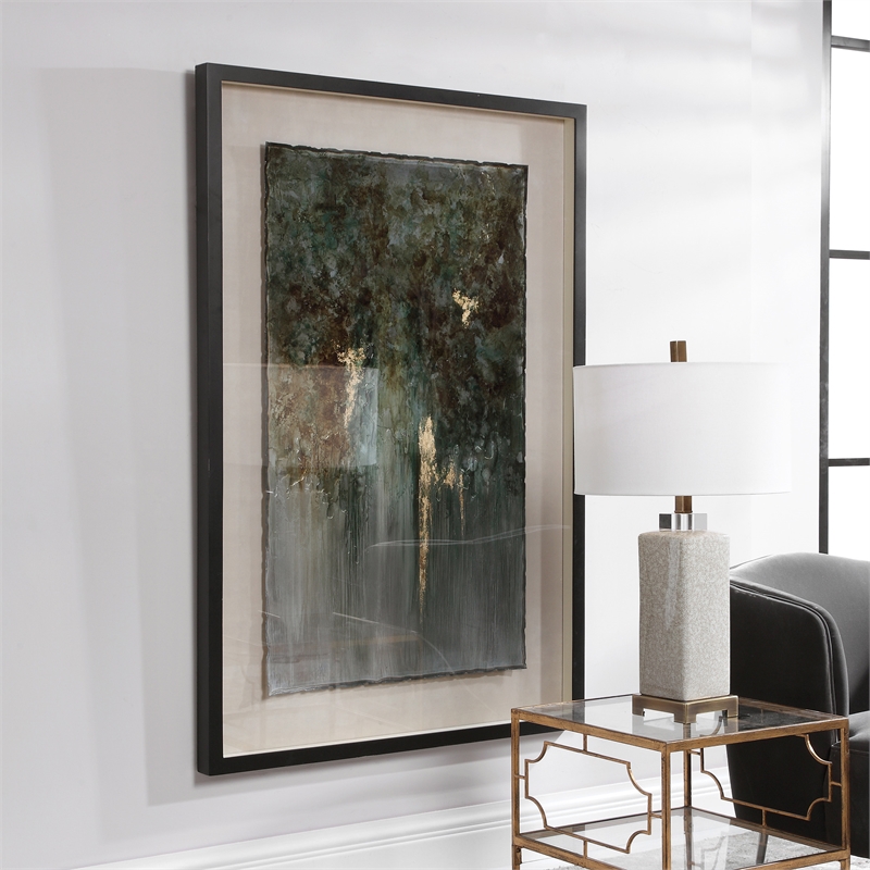 Uttermost Rustic Patina Grande Glass Wood Framed Print in Black/Gold/Green