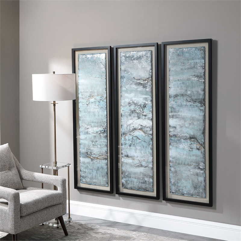 Uttermost Ocean Swell Iron MDF Framed Prints - Black/Blue/Gold/Silver (Set of 3)