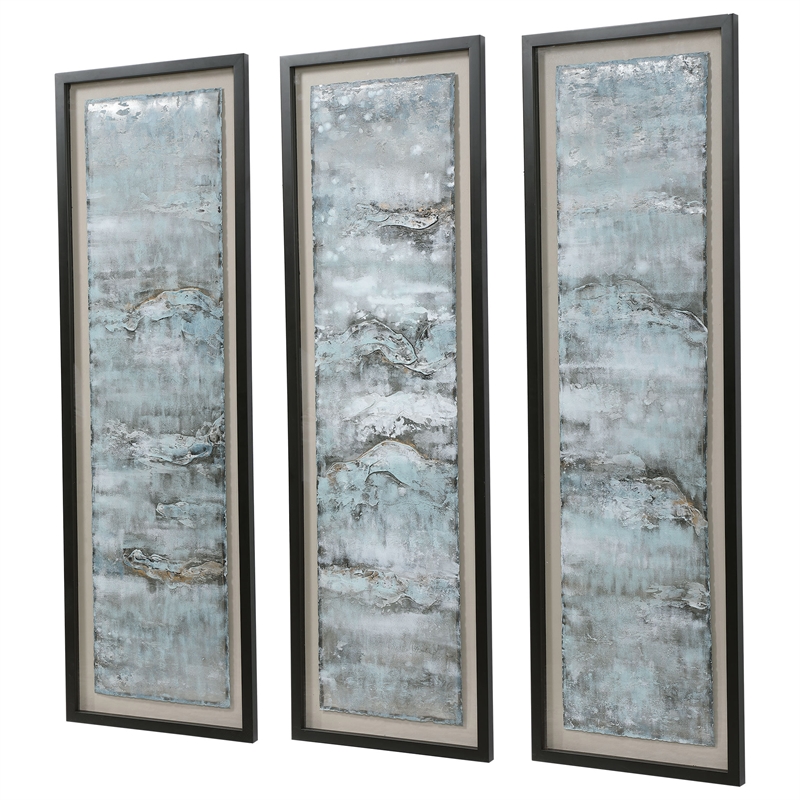 Uttermost Ocean Swell Iron MDF Framed Prints - Black/Blue/Gold/Silver (Set of 3)