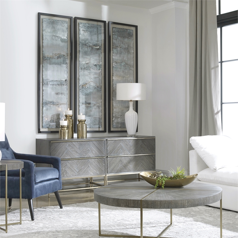 Uttermost Ocean Swell Iron MDF Framed Prints - Black/Blue/Gold/Silver (Set of 3)