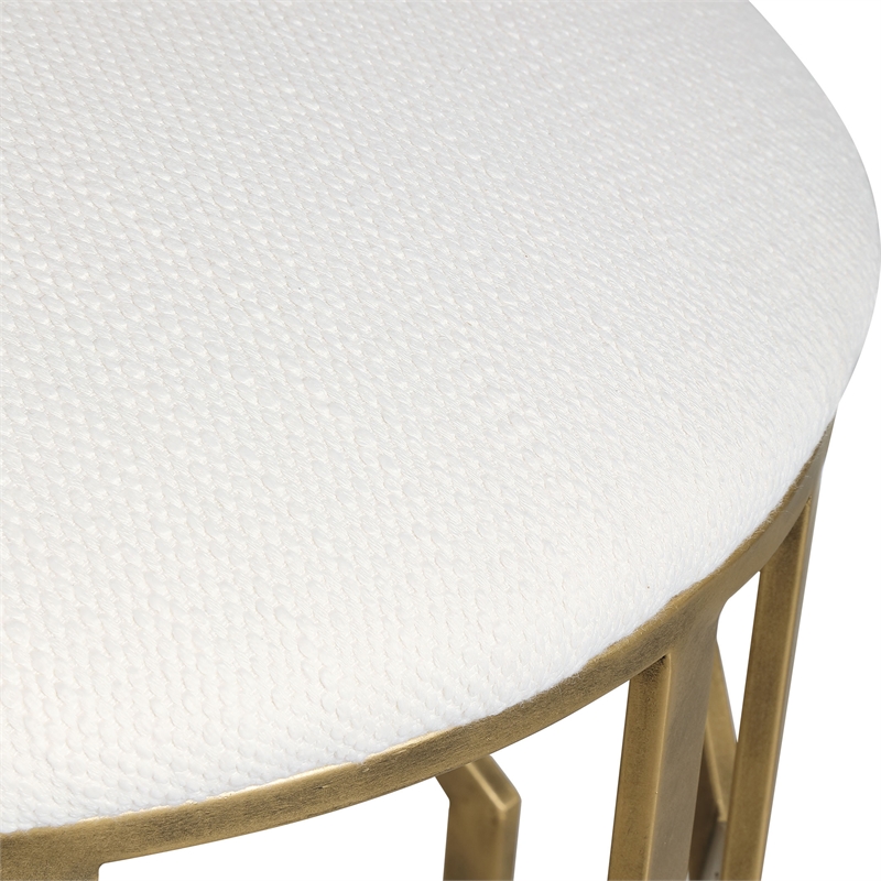 Uttermost Trellis Contemporary Iron MDF and Fabric Accent Stool in Brass/White