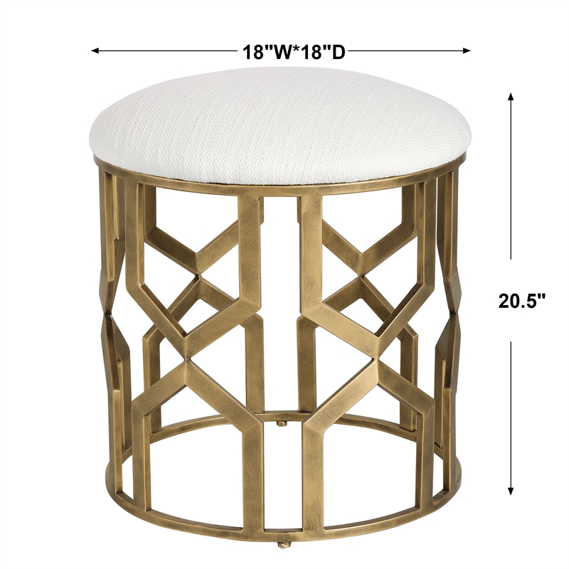 Uttermost Trellis Contemporary Iron MDF and Fabric Accent Stool in Brass/White