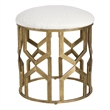 Uttermost Trellis Contemporary Iron MDF and Fabric Accent Stool in Brass/White