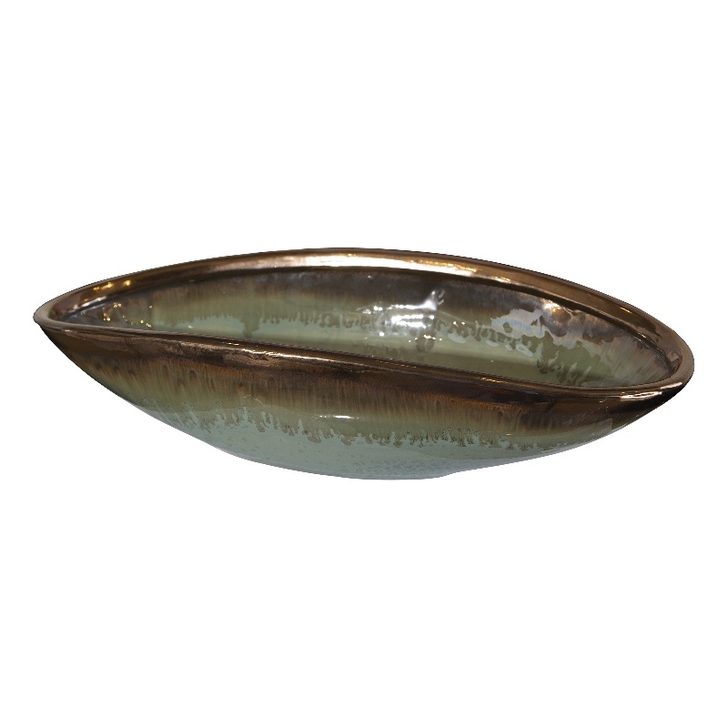 Uttermost Iroquois Transitional Earthenware Bowl in Mint Green/Chocolate Brown