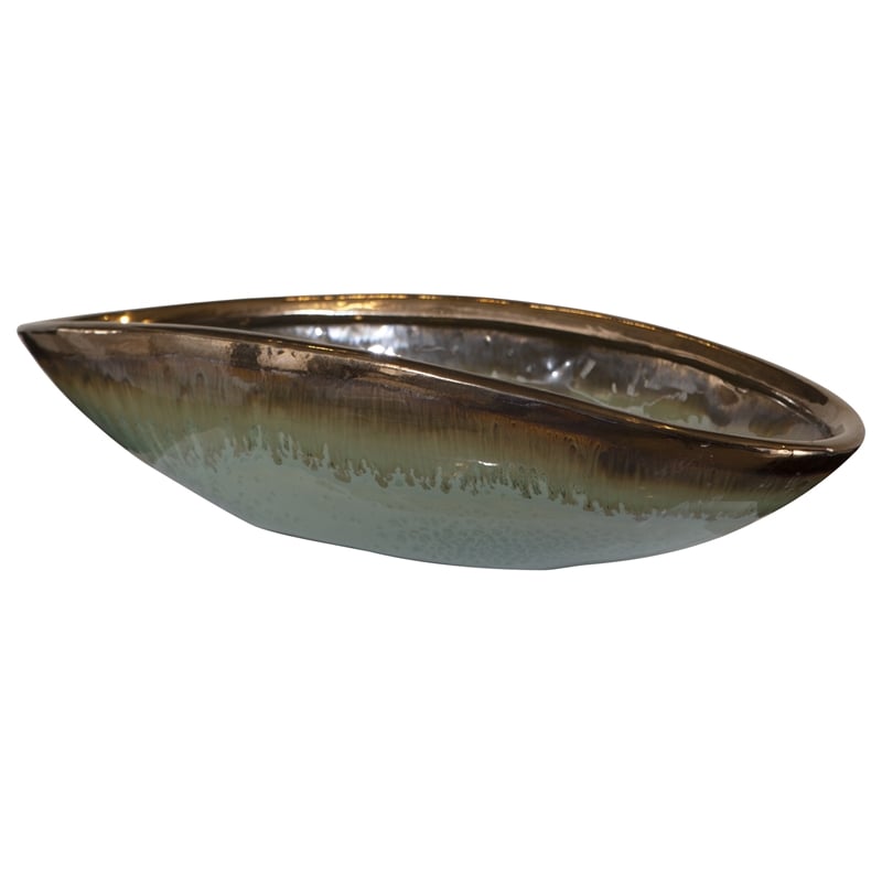 Uttermost Iroquois Transitional Earthenware Bowl in Mint Green/Chocolate Brown