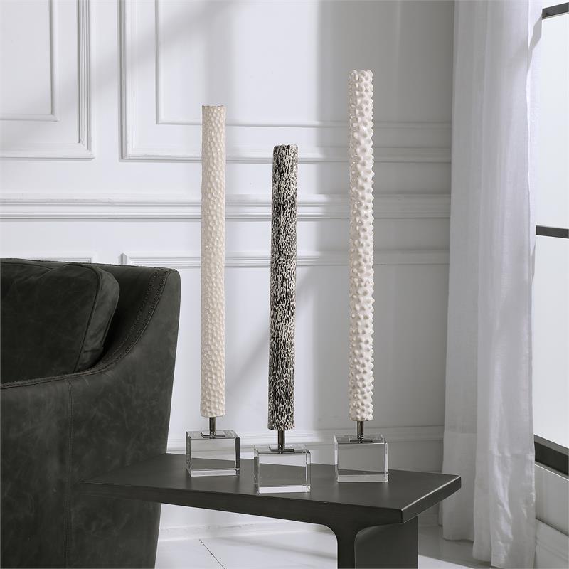 Uttermost Makira Ceramic Crystal and Iron Sculptures in White/Black (Set of 3)