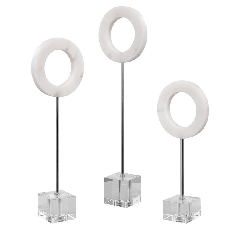 Uttermost Coin Toss Marble Crystal and Iron Rings in White (Set of 3)
